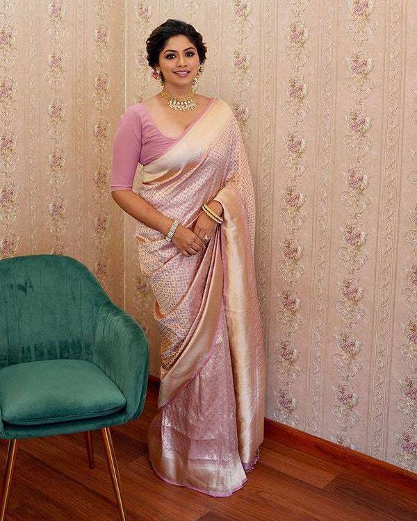 Pink Banarasi Silk Saree With Meena Work