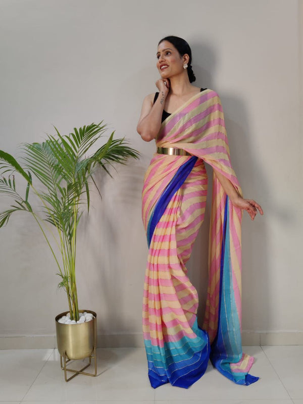 1-MIN READY TO WEAR SAREE IN PREMIUM CHIFFON SILK WITH BLOUSE