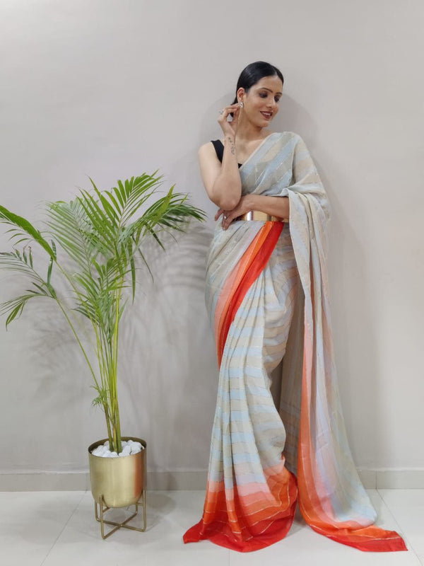 1-MIN READY TO WEAR SAREE IN PREMIUM CHIFFON SILK WITH BLOUSE