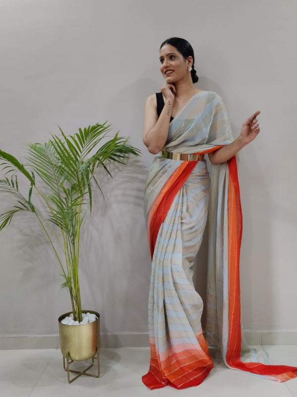 1-MIN READY TO WEAR SAREE IN PREMIUM CHIFFON SILK WITH BLOUSE