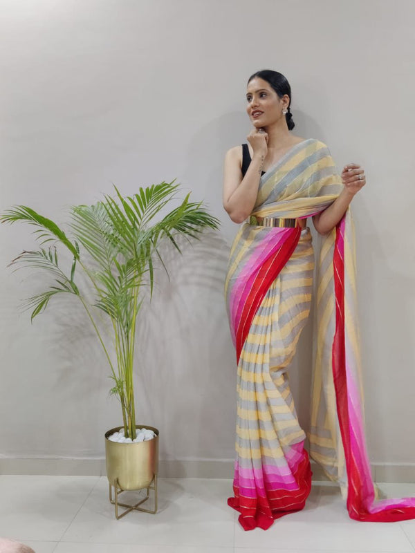 1-MIN READY TO WEAR SAREE IN PREMIUM CHIFFON SILK WITH BLOUSE