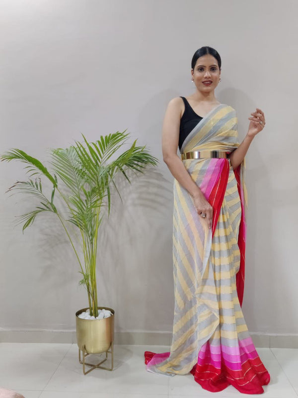 1-MIN READY TO WEAR SAREE IN PREMIUM CHIFFON SILK WITH BLOUSE