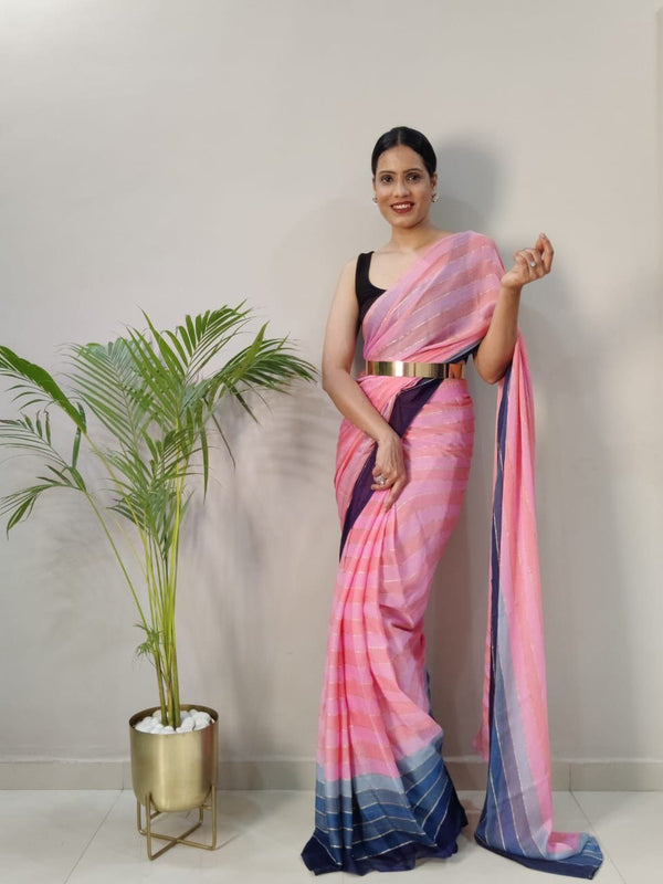 1-MIN READY TO WEAR SAREE IN PREMIUM CHIFFON SILK WITH BLOUSE