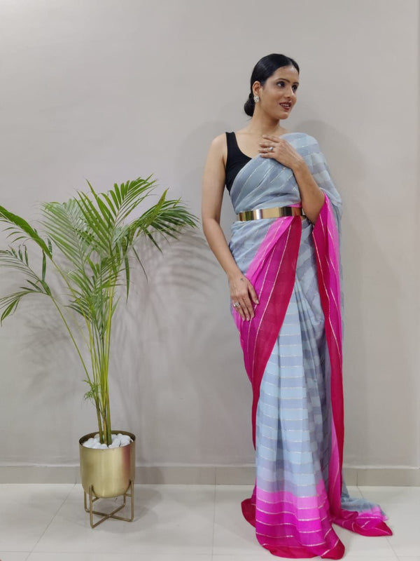 1-MIN READY TO WEAR SAREE IN PREMIUM CHIFFON SILK WITH BLOUSE