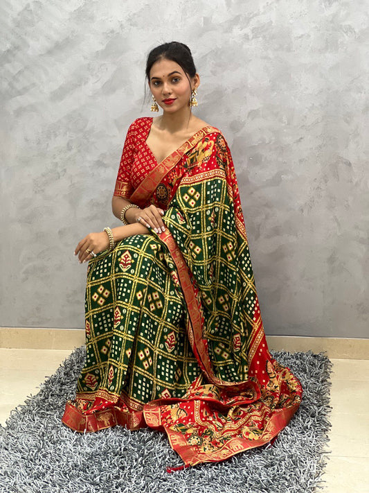 1-Min Ready To Wear Green Saree In Beautiful Rich Pallu
