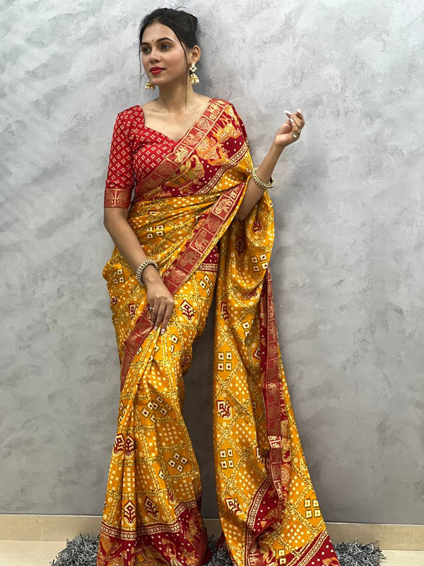 1-Min Ready To Wear Yellow Saree In Beautiful Rich Pallu