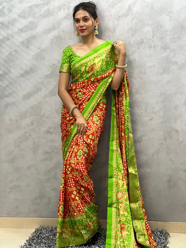 1-Min Ready To Wear Gajari Saree In Beautiful Rich Pallu