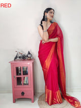 1-Min Ready to Wear saree in PREMIUM CHIFFON WITH ZARI PATTA