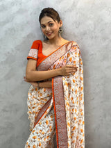 1 MIN READY TO WEAR GEORGETTE WORK SAREE WITH UNSTITCH BLOUSE.