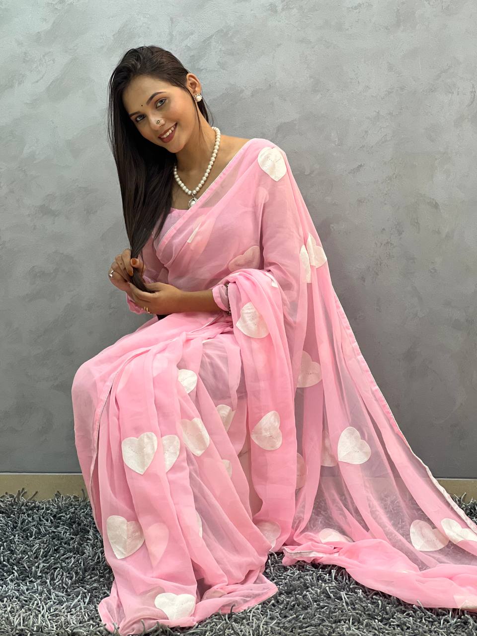 1 MIN READY TO WEAR  SAREE IN IMPORTED GEORGETTE WITH HEAVY BLOUSE