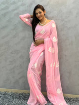 1 MIN READY TO WEAR  SAREE IN IMPORTED GEORGETTE WITH HEAVY BLOUSE