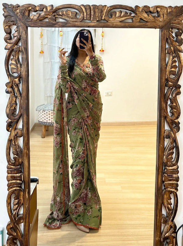 1 MIN READY TO WEAR SAREE IN IMPORTED GEORGETTE WITH HEAVY BLOUSE