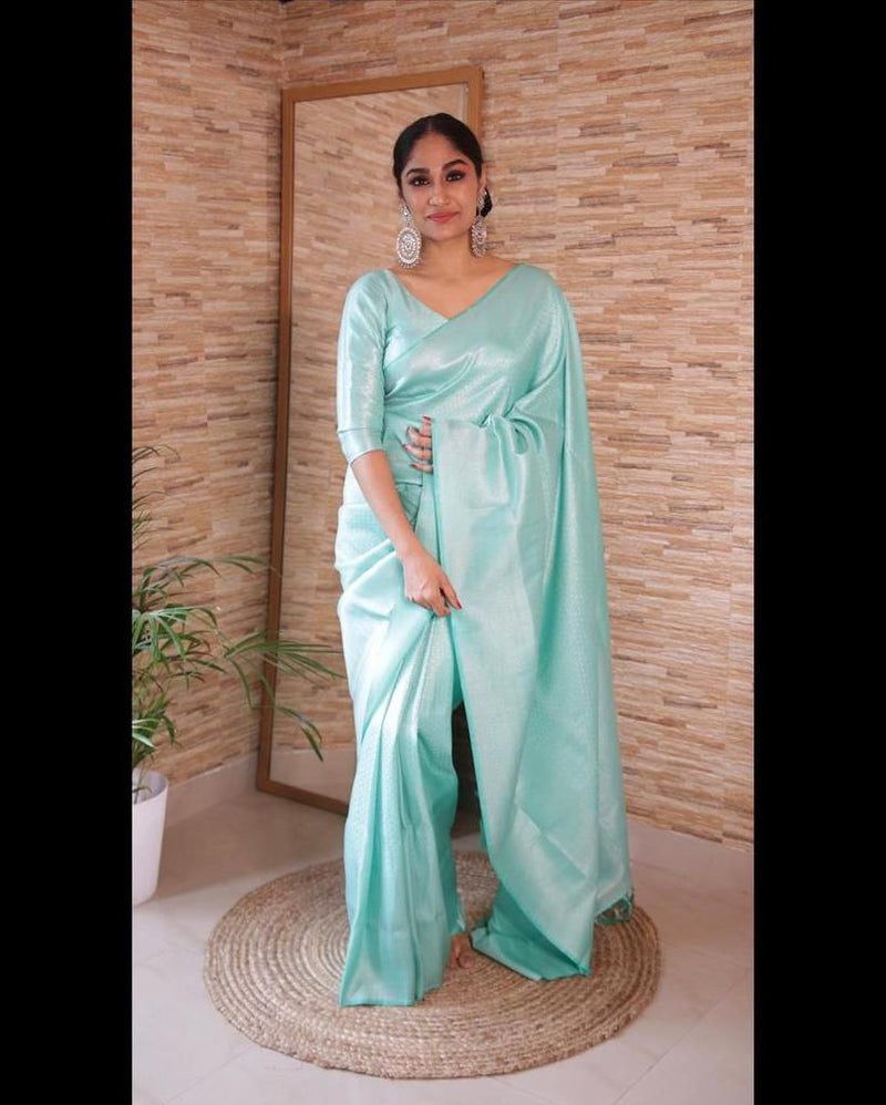 Sky Blue Kanjivaram Soft Silk Saree With Rich Pallu