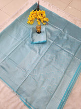 Sky Blue Kanjivaram Soft Silk Saree With Rich Pallu