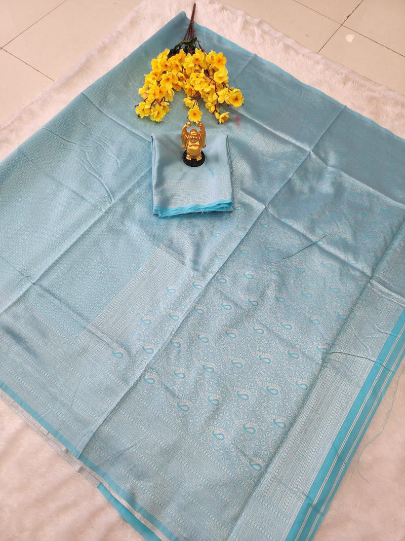 Sky Blue Kanjivaram Soft Silk Saree With Rich Pallu