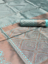 Sky Blue Banarasi Silk Saree With Royal Border Pattu