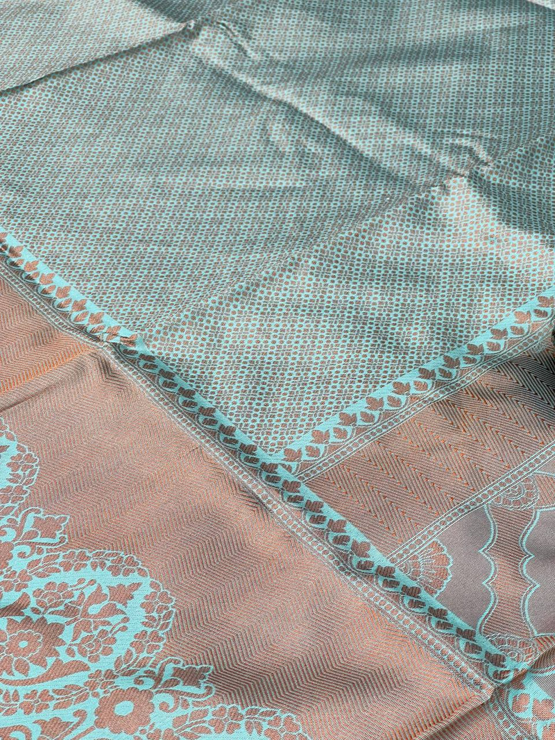 Sky Blue Banarasi Silk Saree With Royal Border Pattu