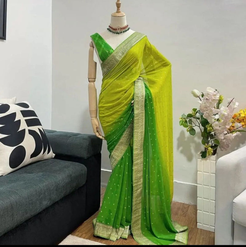 Kimisha women's lemon green silk saree with unstitched blouse piece -  Kimisha - 4287196