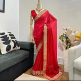 Reddish Georgette All Over Saree In Two Tone Color With Weaving Border