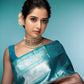 Light Brown and Sea Blue Color Soft Silk Saree With Copper Zari Work