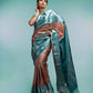 Light Brown and Sea Blue Color Soft Silk Saree With Copper Zari Work