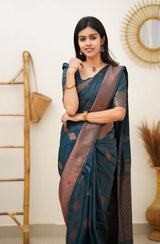 Rama Banarasi Silk Saree With Royal Copper Border Pattu